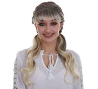 HPO Women's Straight Medium Length Pigtails Trendy Blonde Flame-Retardant Synthetic Fiber Wig