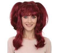 HPO Women's Stylish Banana Angel Neon Orange Wigs, Perfect for Halloween Cosplay, Flame-Retardant Hair for Women - Burgundy