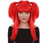 HPO Women's Stylish Banana Angel Neon Orange Wigs, Perfect for Halloween Cosplay, Flame-Retardant Hair for Women - Red