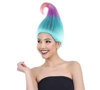 HPO Women's Tri-Color Troll Wig | Adult Pointy Troll Fairy Wigs for Halloween Cosplay or Costume Party | Blue, Purple & Pink Blend Princess Hair