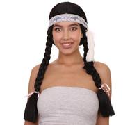 HPO Women's Tribal Native American Princess Wig with Headband | Black Braided Festival Costume Wig | Historical Halloween & Cosplay Hairpie