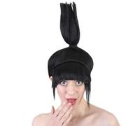 HPO Women's Updo Ponytail Wig - Adult Little Daughter Animated Movie Style Wigs - Flame-retardant Costume, Black