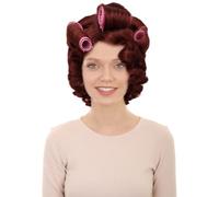 HPO Women's Vintage Glamour Wavy Wig with Hairnet - Voluminous Curls Hair Rollers Retro Style Synthetic Hair Adult Fancy Dress Costume