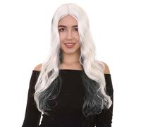 HPO Women's White and Black Straight Long Wig | Synthetic Fiber Hair Ideal Choice for Halloween Party | Flame Retardant Synthetic Fiber