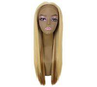 HPO Yoko Straight 30 Inch Long 360 Degree Hand-Tied Lace Front Wig, Heat Resistant Fiber, 20+ Shades of Natural & Blended Colors (#BX6327 - Golden Blonde over Dark Blonde)