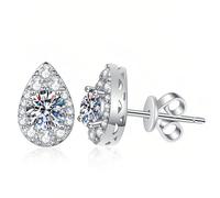 Hpoewre Moissanite Earring Studs for Women/Men, Teardrop Lab-Created Diamond Earrings with 925 Sterling Silver Flat Back and Post, Fake Diamond Jewelry for Wedding Engagement, 1.0ct*2, Moissanite