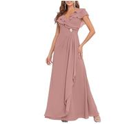 HPPEE Dusty Rose Plus Size Mother of the Bride Dresses for Women Ruffles V Neck Long Chiffon Formal Dress Evening Gown UK28