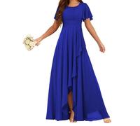 HPPEE Flutter Sleeve Bridesmaid Dresses for Women Plus Size Royal Blue Chiffon Maid of Honor Floor Length Formal Party Gown UK24