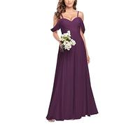 HPPEE Maid of Honor Gowns A-line Short Sleeves Plus Size Wedding Party Guest Dress Off Shoulder for Juniors with Pockets Grape UK20