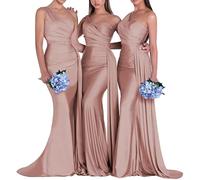 HPPEE Robe de Demoiselle d'honneur sirène de Mariage Pour Femmes sans Manches Sexy une épaule froncée moulante Robe de Demoiselle d'honneur Dusty Rose UK12