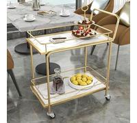 HPTHLY 2/3 Tier Kitchen Trolley With Wheels - Metal Serving Cart With Wood Shelves & Lockable Casters, Gold Finish Multi-Purpose Storage Bar Cart For Small Spaces, Ide(White-2Tier)