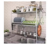 HPTHLY 2-Tier Over Sink Dish Drainer Rack - Space-Saving Kitchen Drying Rack With Cutlerys, Hooks, And Drainboard - Perfect For Small Spaces/33In*11In*32In(25In*11In*32In)