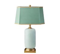 HPTHLY 24.8” Green Ceramic Table Lamp Chinoiserie Nightstand Desk Lamp Modern Bedside Desk Table Lamp Rectangular Fabric Shade Gold Base For Bedroom,Living R