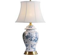 HPTHLY 25.5" Tall Chinese Table Lamp Blue Flower Floral Ceramic Table Lamp Vintage Nightstand Lamp With Fabric Lampshade For Living Room Bedroom Home(A)