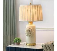 HPTHLY 25.6"/30" Modern Ceramic Table Lamp Purely Handmade Flowers Bedside Lamp Crack Glaze All Copper Nightstand Lamp Villa End Table Lamps For Living Room(43 * 76Cm)