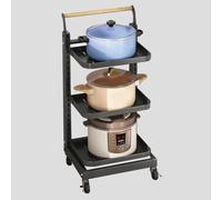 HPTHLY 3-Tier Kitchen Pot And Pan Rack - Black Standing Storage For Microwave, Corner Lid Holders, Includes 5 Boards & 2 Baskets - Space-Saving Nizer For Cookware (3X3Boards-Black)