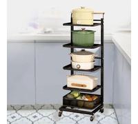 HPTHLY 3-Tier Kitchen Pot And Pan Rack - Corner Shelf Nizer With Lid Holders, Over Microwave Storage, Includes 5 Boards & 2 Baskets For Efficient Space-Saving Cooking (5X4Boardsx1Basket-Black)