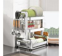 HPTHLY 3-Tier Stainless Steel Dish Drying Rack & Seasoning Organizer Combo, Kitchen Storage With Drainboard & Cutlery, Space-Saving Kitchen Organizer For Eas