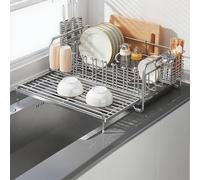 HPTHLY 304 Stainless Steel Dish Rack Pull-Out Dish Drying Rack With Drain Plate Multi-Purpose Countertop Di(Dish Basket+T-80Cm/31In)