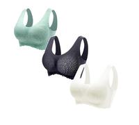 HPTHLY 3Pcs Bras for Women Jacquard Lace Thin Non Wired Underwear Female Bralette Wide Straps Push Up Bra Full Coverage Women's Everyday Bras Soft Comfort Sports Bras Women（D-green+black+white-XXL）