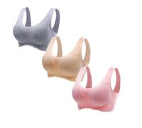 HPTHLY 3Pcs Bras for Women Jacquard Lace Thin Non Wired Underwear Female Bralette Wide Straps Push Up Bra Full Coverage Women's Everyday Bras Soft Comfort Sports Bras Women（B-pink+grey+khaki-3XL）