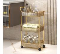 HPTHLY 4-Tier Acrylic Rolling Utility Cart With Lockable Wheels & Handle - Mobile Storage Trolley For Kitchen & Bathroom Nization, Space Saving Solution For Easy Acces(Gold-3 Tier)