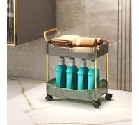 HPTHLY Acrylic Rolling Beauty Trolley With Lockable Wheels, Multi-Functional Utility Cart For Bathroom & Kitchen Nization, Mobile Storage Shelves On Wheels (Green-2 Tier)