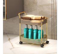 HPTHLY Acrylic Rolling Beauty Trolley With Lockable Wheels, Multi-Functional Utility Cart For Bathroom & Kitchen Nization, Mobile Storage Shelves On Wheels (Gold-2 Tier)