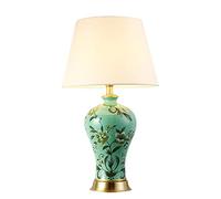HPTHLY All Copper Table Lamp American Luxury Bedroom Bedside Lamp Large Oriental Ceramic Table Lamp Chinoaserie Style Ceramic Desk Lamp For Side Table Coffee(B)