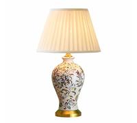 HPTHLY American Ceramic Table Lamp Hand Painted Floral Desktop Lamp Classic Cottage Nightstand Lamp With Linen Shade For Bedroom Living Room Office