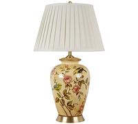 HPTHLY American Flower And Bird Hand-Painted Ceramic Table Lamp, Bedside Lamp, Mid Century Modern Beige Fabric Lamp Shade With Yellow Ceramic Lamp Body For L