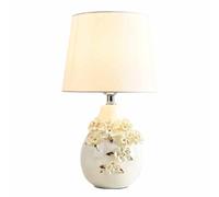 HPTHLY American White Ceramic Table Lamps Traditional Creative Carved Floral Bedside Lamp With Fabric Lampshade Nightstand Lamp For Bedroom Living Room Home