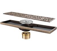 HPTHLY Antique Linear Shower Drain Brass Deodorizer Linear Shower Floor Drain 300×82 Mm Rectangle Shower Waste Drain With Removable Cover Grid Grate Linear Drains, Bronze
