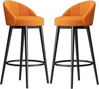 HPTHLY Bar Stool Counter For Kitchen Island Set Of 2 Bar Chairs Breakfast Barstools High Stools Soft Velvet Seat Black Metal Legs (Orange-75Cm)