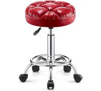 HPTHLY Bar Stool Saddle Chair Comfortable Barstools Rolling Bar Beauty Salon Round Roller Stool Lift Adjustable Grid Bread Swivel Seat (Red)