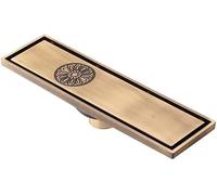 HPTHLY Bathroom Anti-Odor Shower Floor Drain Cover,Antique Brass 8 X 30Cm Bathroom Linear Shower Wire Strainer Waste Drainer Flower Carved Heavy-8X30Cm Antique Sink Plug Cover (8X30Cm Antique 613A1)