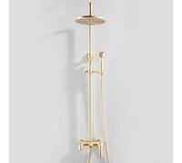 HPTHLY Bathroomb Shower System 8Inches Ultra-Thin Round Shower Mixer Set Wall Mounted Brass 3 Way Shower Valve Control with Tub Spout Faucet Luxury Brushed Gold,