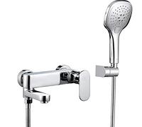 HPTHLY Bathtub Faucet Wall Mounted Bath Tap Set Hand Shower with 3 Functions Tub Mixer Tap Hot and Cold Water Tub Filler Brass Tub Tap, Chrome Plated