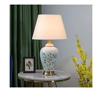 HPTHLY Bedroom Nightstand Lamps Flower And Bird Ceramic Table Lamp Chinese Style Hand Painted Ceramic Desk Light Ginger Jar Lamp Body Bedside Desk Nightstand(B-Button Switch)