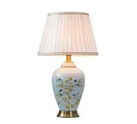 HPTHLY Bedroom Nightstand Lamps Flower And Bird Ceramic Table Lamp Chinese Style Hand Painted Ceramic Desk Light Ginger Jar Lamp Body Bedside Desk Nightstand(A-Remote Control Switch)