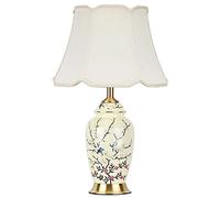 HPTHLY Bedroom Nightstand Lamps Flower Bird Ceramic Table Lamp Rustic Vintage Bedside Desk Light With Fabric Tapered Drum Shade Home Decorative Lighting For(58 * 36Cm)