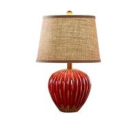 HPTHLY Bedroom Nightstand Lamps Modern Table Lamp Ceramic Green Teal Glaze Handmade Linen Drum Shade Decor For Living Room Bedroom House Bedside Nightstand H(Red-Remote Control Switch)