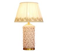 HPTHLY Bedroom Nightstand Lamps Rose Ceramic Table Lamp Rose Flower Decor Desk Light With Hand Carved Lace Fabric Lamp Shade European Romantic Girl Children'(Pink-A)