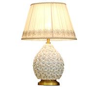 HPTHLY Bedroom Nightstand Lamps Rose Ceramic Table Lamp Rose Flower Decor Desk Light With Hand Carved Lace Fabric Lamp Shade European Romantic Girl Children'(Blue-B)