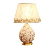 HPTHLY Bedroom Nightstand Lamps Rose Ceramic Table Lamp Rose Flower Decor Desk Light With Hand Carved Lace Fabric Lamp Shade European Romantic Girl Children'(Pink-B)
