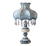 HPTHLY Bedside Lamp Table Lamp Table Lamp Bedroom Living Room Bedside Lamp Blue Fabric Lampshade Petal-Shaped Reading Lamp European Style Simple Luxury Night(Button Switch)