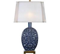 HPTHLY Blue Glass Coastal Table Lamp Bedside Desk Light Large Modern Ceramic Table Lamp With Rectangle Fabric Shade Vintage Nightstand Light For Bedroom Livi