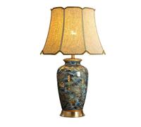 HPTHLY Blue Hand-Painted Ceramic Table Lamp Gold Flower Beside Lamps American Halo Ceramic Lamp Body With Fabric Lampshade Nightstand For Living Room Bedroom