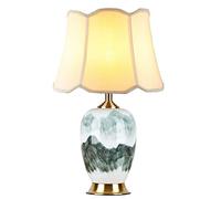 HPTHLY Ceramic Table Lamp Table Lamps Bedroom Bedside Lamp Hand-Painted Landscape Drawing Porcelain Table Lamp Vase Bedroom Desk Lamp With Bell Shape Lamp Sh(A)