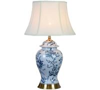 HPTHLY Chinese Classical Ceramic Table Lamp Vintage Hand-Painted Blue Birds And Flowers Bedside Lamp With White Fabric Shade For Living Room,Bedroom, Study R